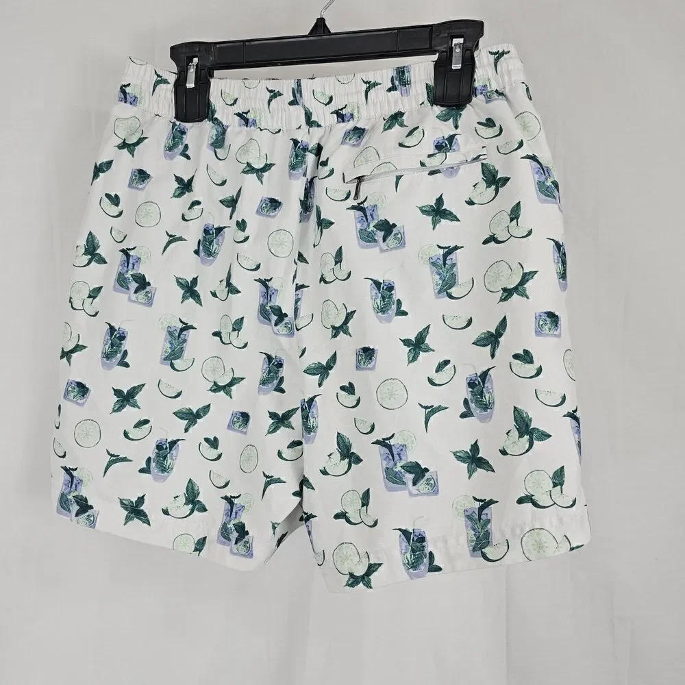 Caribbean Swimwear Men's Size Medium White Mojito Print Swim Trunks